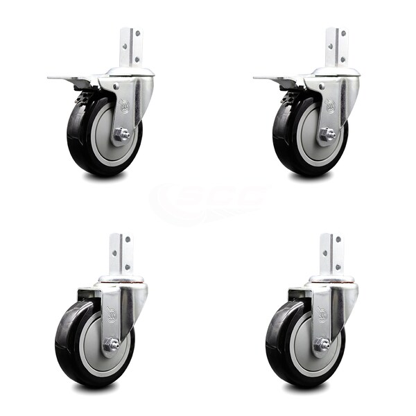 Service Caster 4 Inch Black Poly Swivel 7/8 Inch Square Stem Caster Total Lock Brakes SCC, 2PK SCC-SQTTL20S414-PPUB-BLK-78-2-S-2 - main